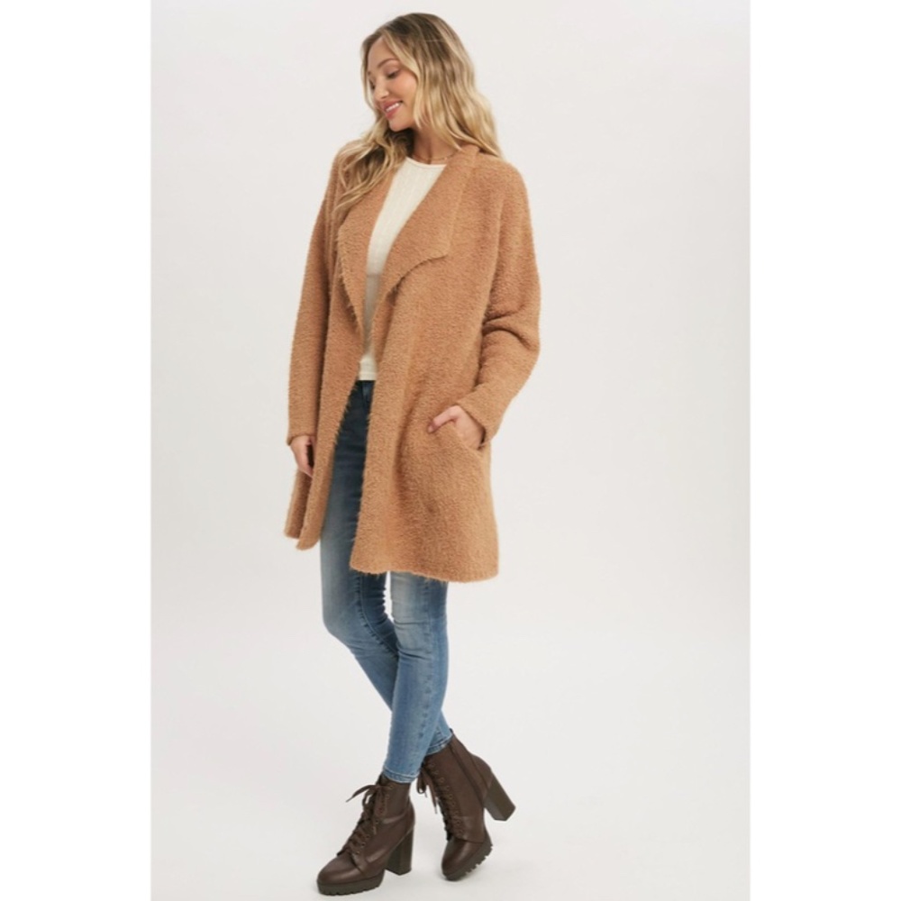 SOLD OUT Camel Soft Fuzzy Drape Front Dolman Oversized Knit Cardigan Sweater - Picture 7 of 8